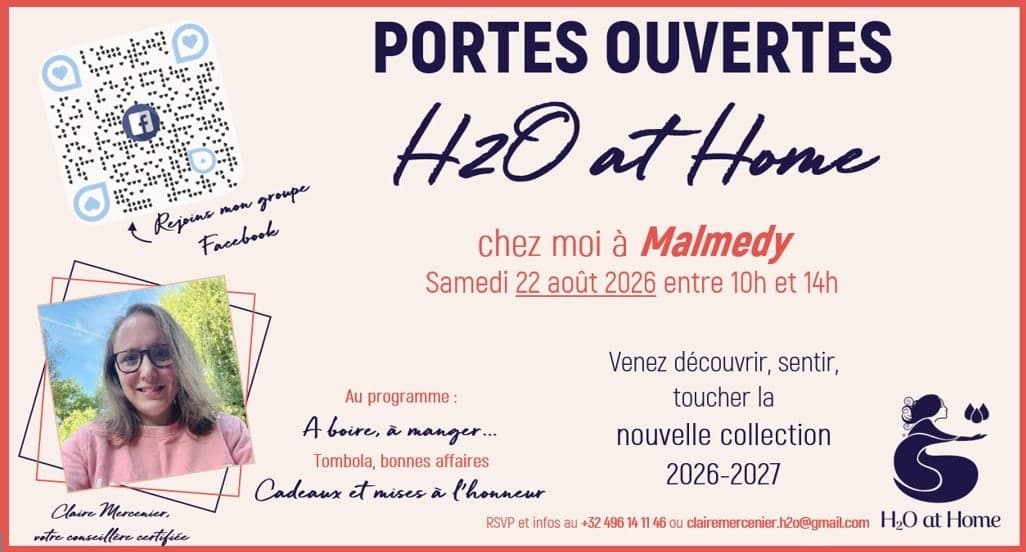 Portes Ouvertes H2O at Home — Samedi 22 août 2026, de 10 h à 14 h, Chez Claire, à Malmedy