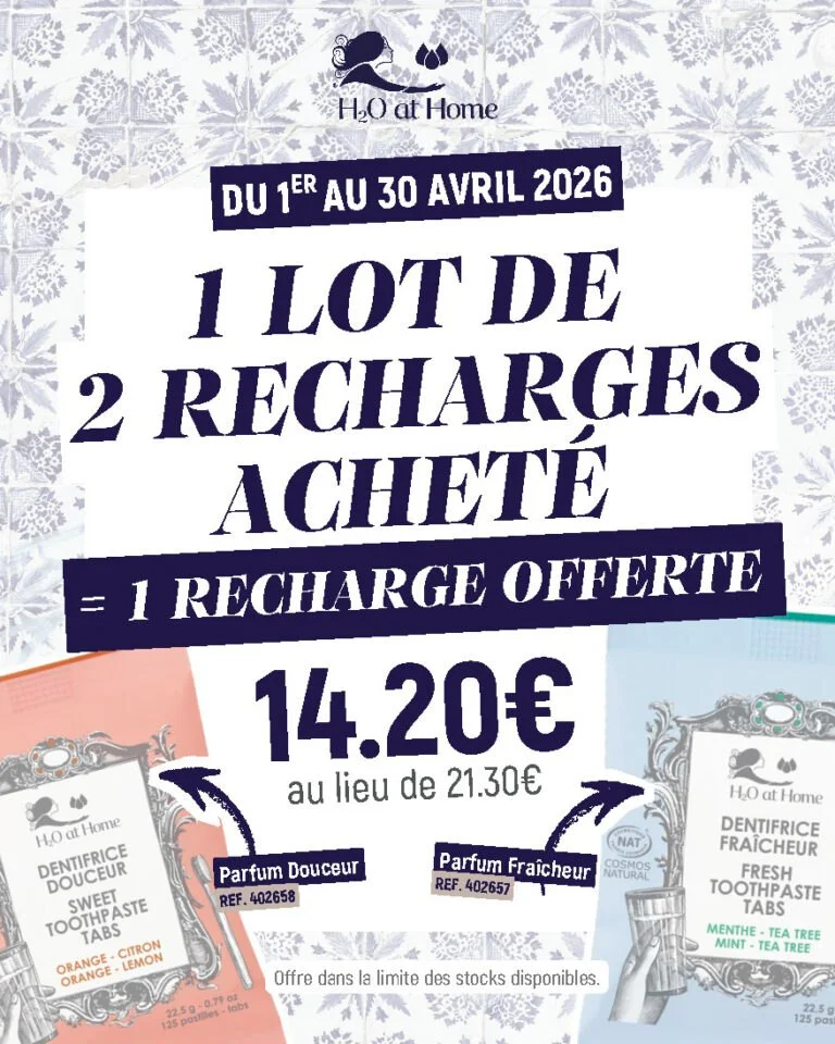 Recharges dentifrice H2O at Home, 2 achetées 1 offerte